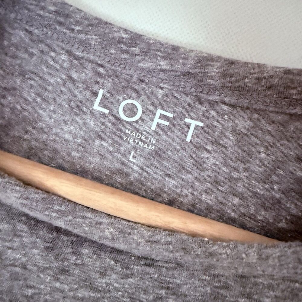 LOFT Flutter Sleeve Knit Top Short Sleeve Cotton Blend Gray Lg Flounce Flirty - Picture 3 of 6